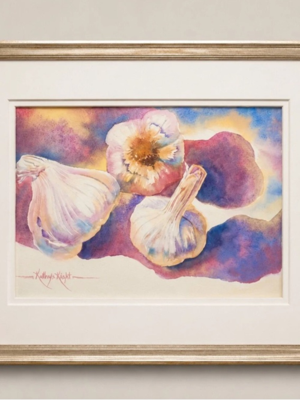 Original Watercolor Painting Of Garlic. Titled 'The Garlic Trio'.
